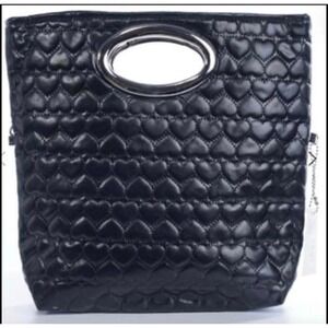 Goth Y2K Black Quilted Heart Handbag - Silver Chain Strap